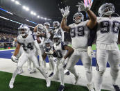 <p>The Dallas Cowboys celebrate a fourth quarter interception by Jourdan Lewis against the New Orleans Saints at AT&T Stadium on November 29, 2018 in Arlington, Texas. (Photo by Richard Rodriguez/Getty Images) </p>