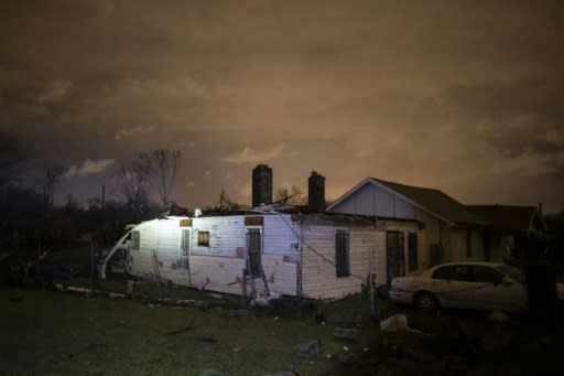 Storm-damaged houses are seen in Nashville, Tennessee