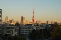 <p>A view of Tokyo Tower in the district of Minato at sunset. (Photo: Michael Walsh/Yahoo News) </p>