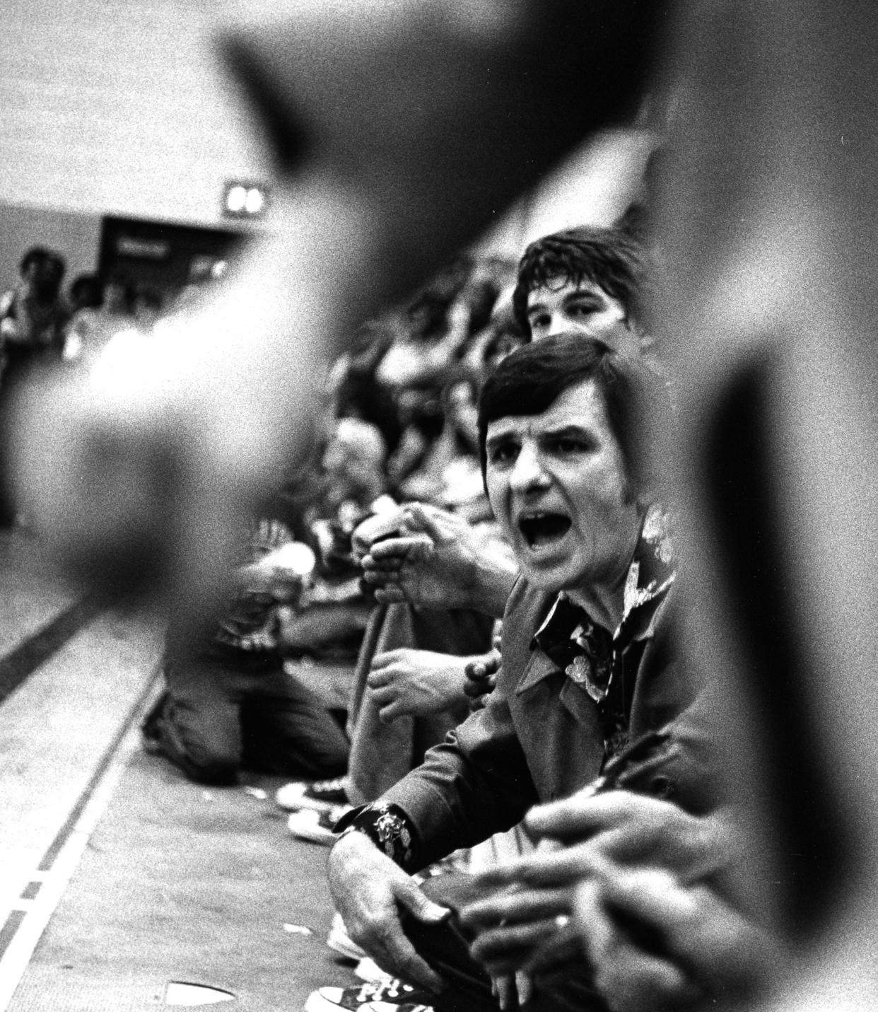 Former Barberton High School boys basketball coach Jack Greynolds Sr. on the sideline in March 1977.