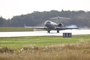 Bombardier Global aircraft arrrives in Sweden.