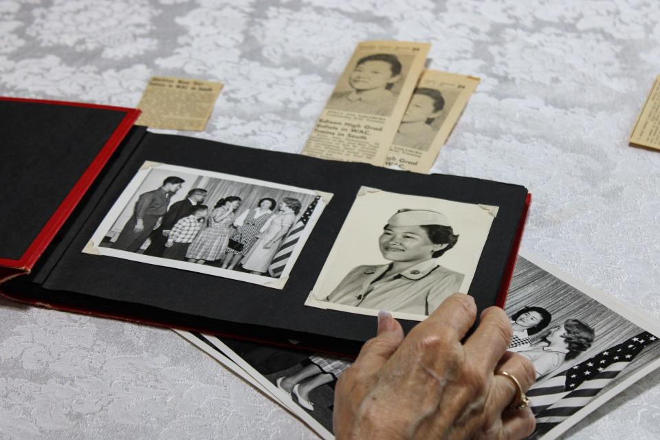 Inside of her Stockton home, veteran Pollyanne Nakamura Johnston shares photographs from her days in the Army on Thursday, Sept. 7, 2023. PollyAnne was the first Japanese-American woman from Stockton to enlist in the Army.