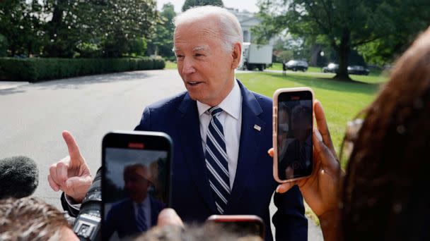 PHOTO: President Joe Biden speaks to members of the media as he departs the White House for travel to Chicago, June 28, 2023. (Jonathan Ernst/Reuters)