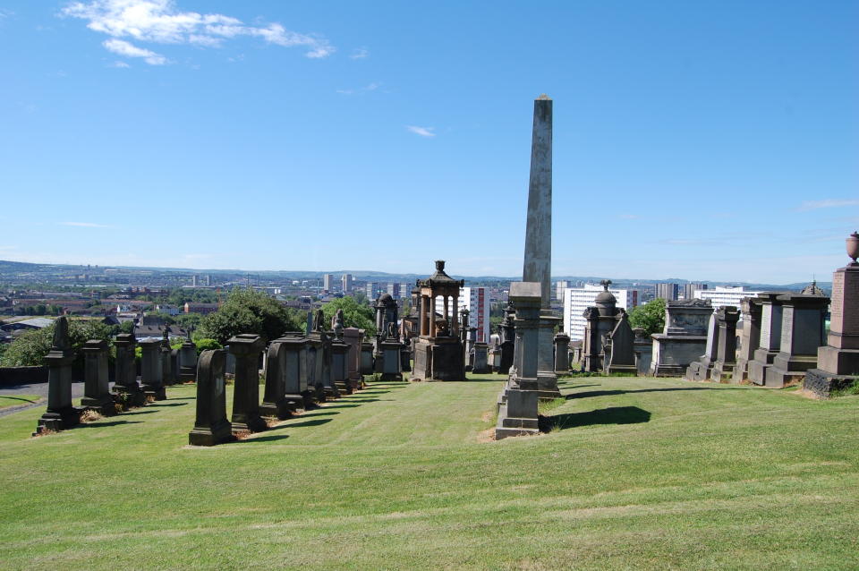 This undated photo provided by Glasgow City Marketing Bureau shows the Necropolis in Glasgow, Scotland, regarded as one of the most significant cemeteries in Europe. The immense Victorian monument garden of 37 acres provides a stunning elevated view of the city and is the final resting place of more than 50,000 people, many of them notable. Free walking tours are offered. (AP Photo/Glasgow City Marketing Bureau)