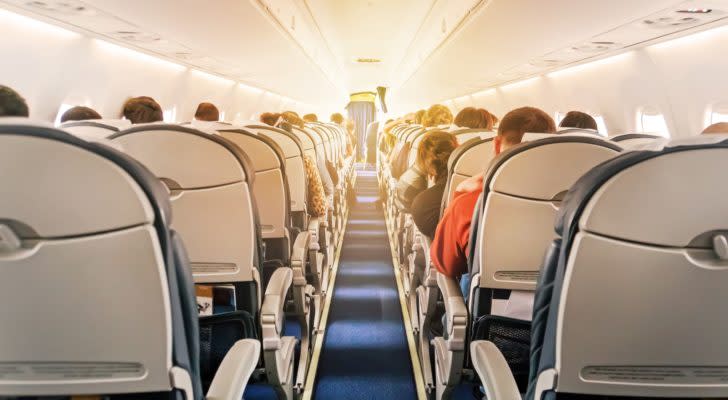 stock image of the interior of a passenger aircraft