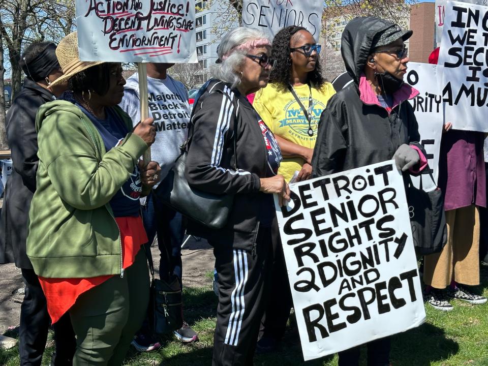 Residents and advocates gathered for a news conference Monday with Detroit City Council President Mary Sheffield about seniors living in poor rental housing conditions.