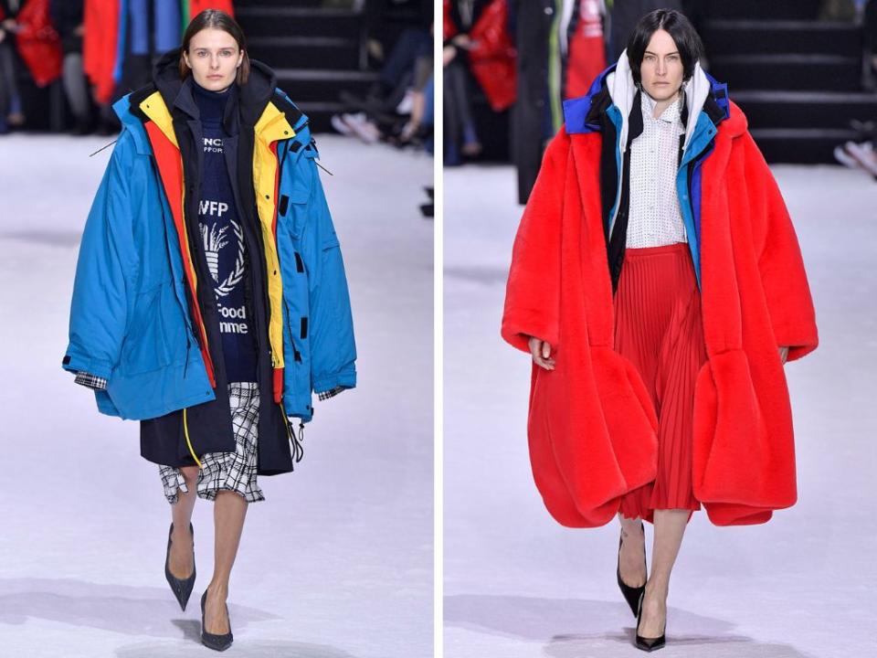 Massive coats at Balenciaga. (Photo: Getty)