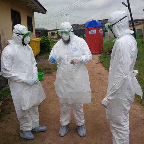 Nigerian doctors training on PPE by WHO during the Ebola breakout Image credit: By CDC Global - PPE Training, CC BY 2.0, https://commons.wikimedia.org/w/index.php?curid=36016390