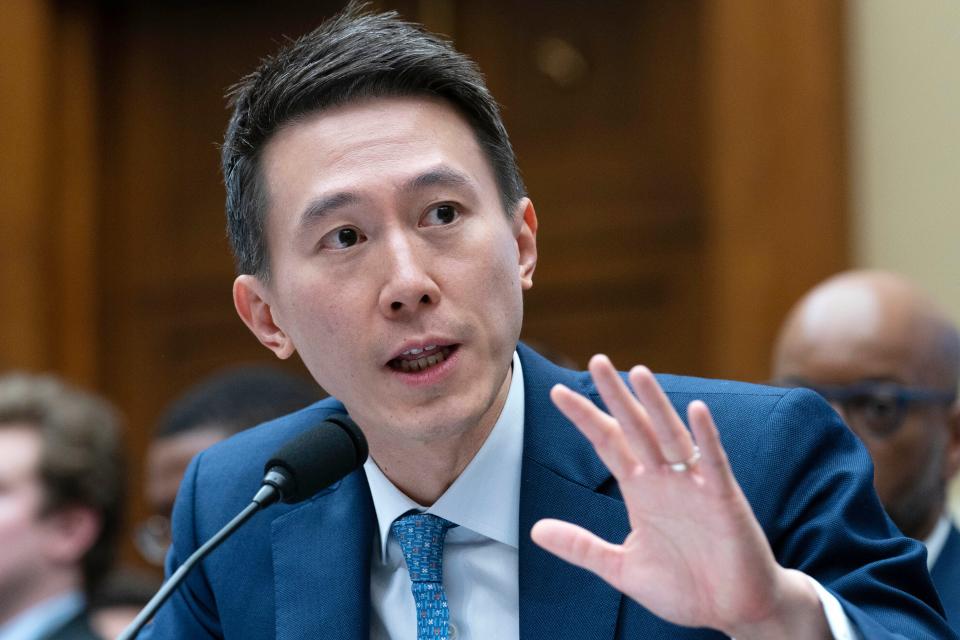 TikTok CEO Shou Zi Chew testifies during a hearing of the House Energy and Commerce Committee, on the platform's consumer privacy and data security practices and impact on children, Thursday, March 23, 2023, on Capitol Hill in Washington.