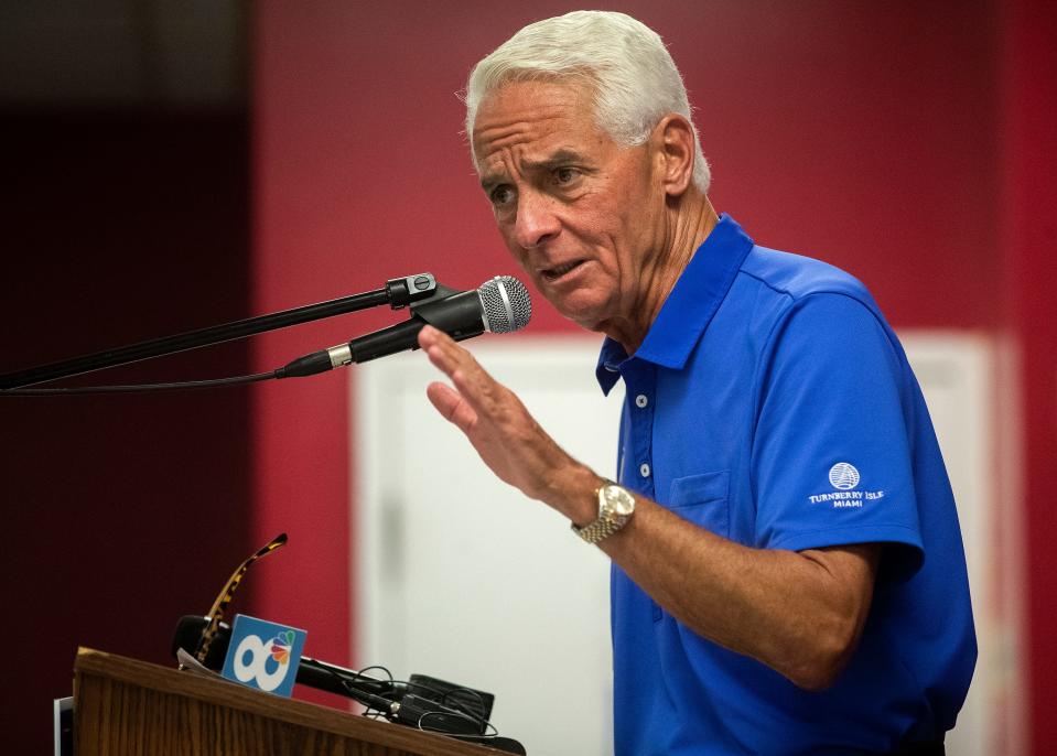 Charlie Crist speaks during the monthly Faith Leaders Council Meeting at Bethel Family Life Center on Monday, Aug. 15, 2022 in Tallahassee, Fla. 