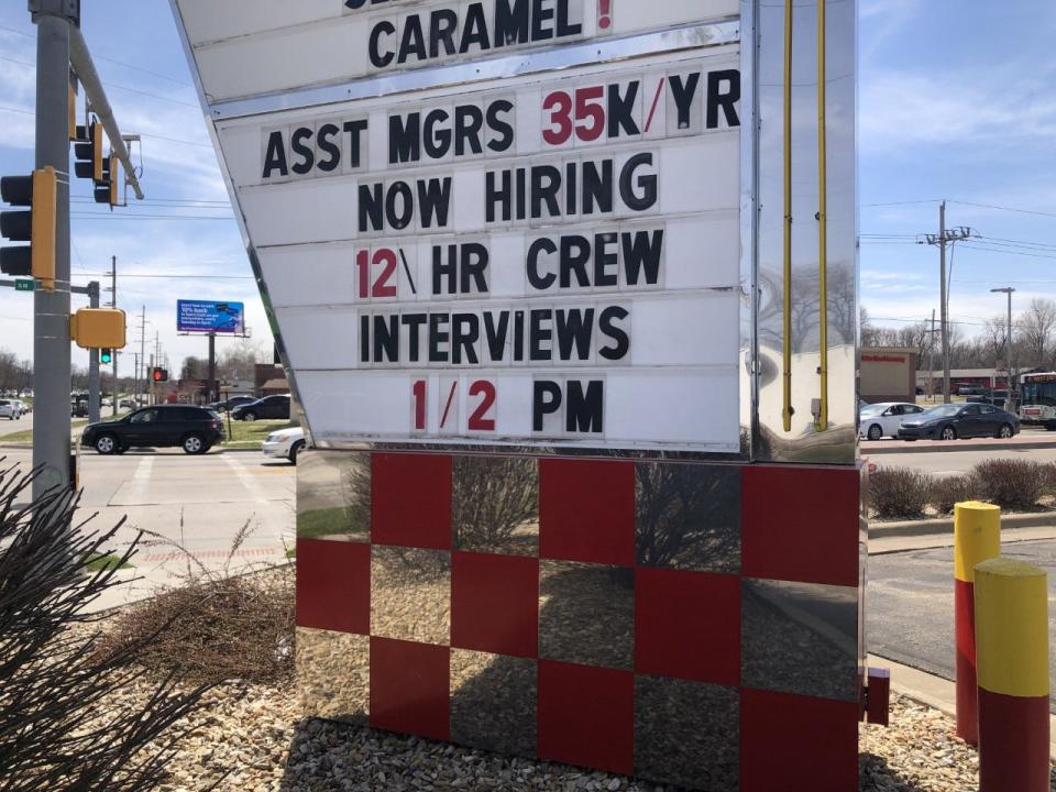 Spangles, 2037 S.W. Gage Blvd, advertises its $12 per hour starting wage to potential employees.