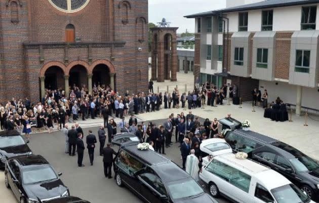 Hundreds of mourners gathered to farewell Jessica Falkholt on Monday at the same church that her family were laid to rest earlier this month. Source: Getty