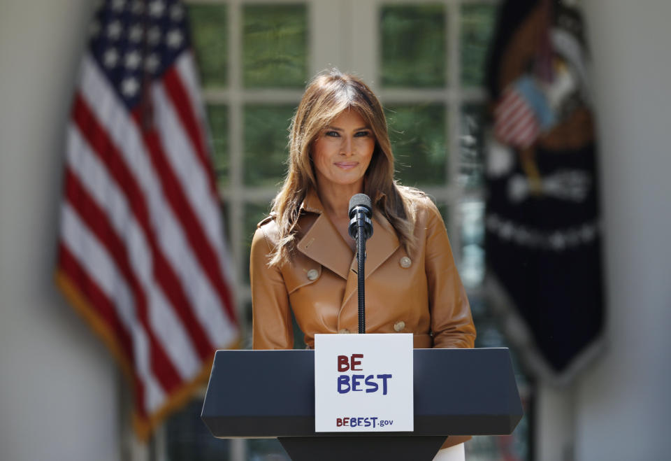First lady Melania Trump delivers remarks at the launch of her "Be Best" initiatives&nbsp;at the White House last Monday. (Photo: Kevin Lamarque / Reuters)