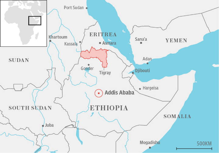 Tigray regional map, Ethiopia