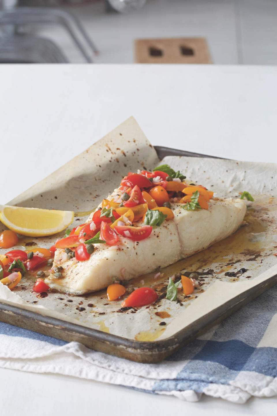 Roasted Halibut with Tomato-Caper Relish