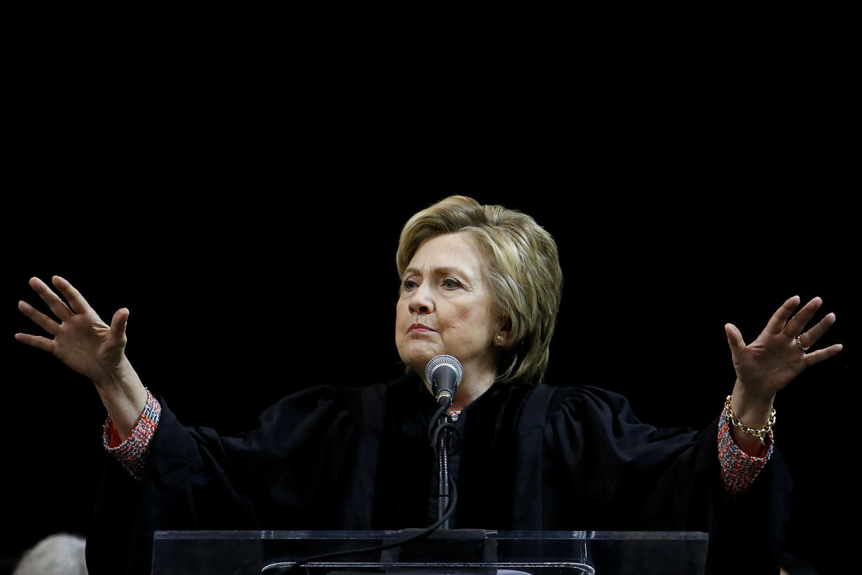 Former Secretary of State Hillary Clinton told graduates at a Brooklyn, New York, college on Thursday, June 8, 2017, that the&nbsp;horrific, racist attack in Portland last month&nbsp;showed that &ldquo;the work of justice is never finished.&rdquo; (Photo: Credit: Carlo Allegri / Reuters)