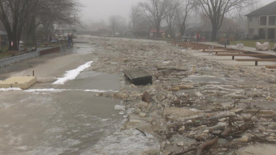 An ice jam on Puce River is shown on Jan. 26, 2024.