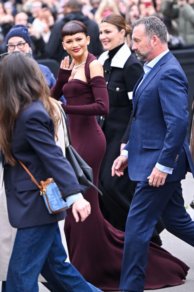 Zendaya Goes Old Hollywood in a Maroon Gown With Micro Bangs at