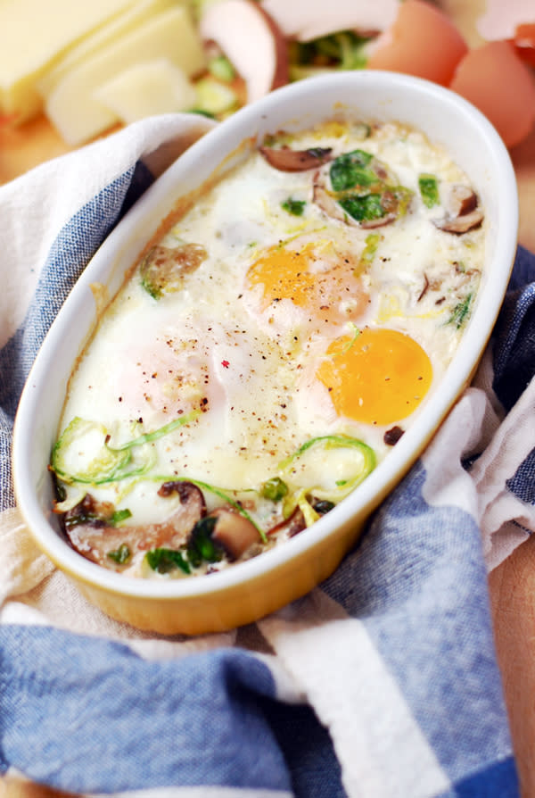 Baked Eggs with Brussels Sprouts and Mushrooms