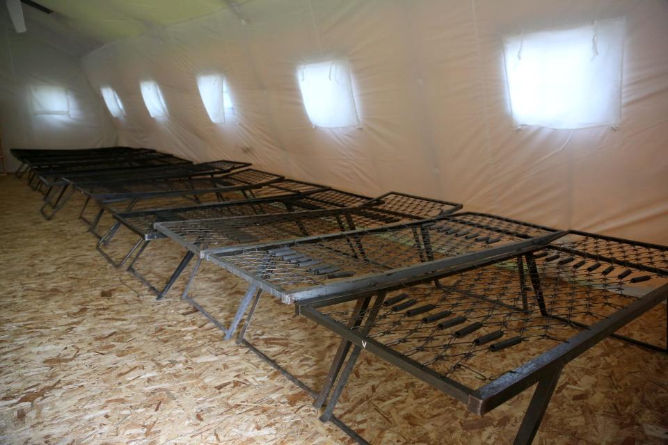 Sleeping cots are seen in a tent at a newly-built camp on a site previously used by the Belarusian army that could potentially accommodate up to 5,000 Wagner troops, on July 07, 2023, 90 kilometers (approximately 55 miles) southeast of Minsk, in Asipovichy District, Belarus.