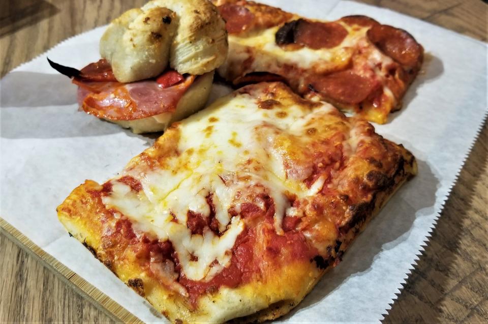 Petrosino’s Italian Deli & Market in Bradenton, now closed, served Roman-style pizza such as the cheese and pepperoni slices pictured along with one of their Jersey Sliders.