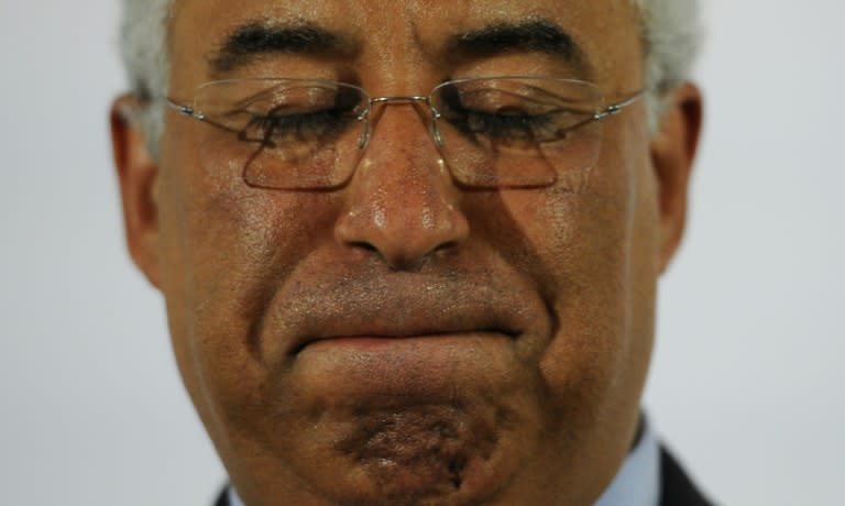 Socialist Party's leader Antonio Costa grimaces as he addresses his supporters after losing the general elections at the Altis Hotel in Lisbon, on October 4, 2015