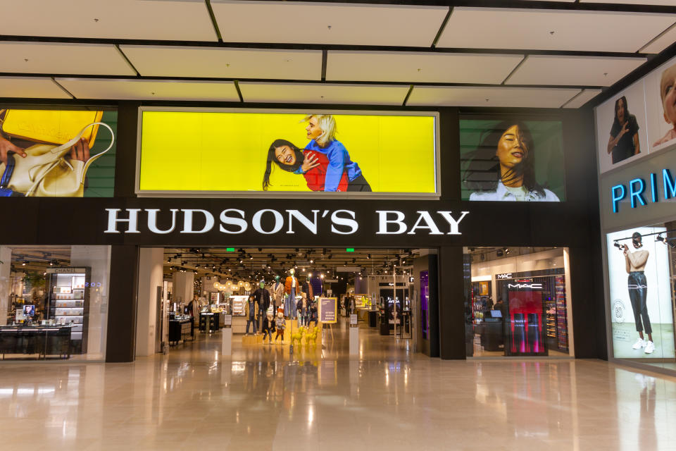 Utrecht, Netherlands - 1 Okt, 2019: Hudsons Bay is a international retail store from Canada with several stores in the Netherlands. This is the entrance to the store in Utrecht, where it is located in the Hoog Catharijne mall