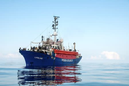 Migrants are seen on the deck of the Mission Lifeline rescue boat in the central Mediterranean Sea, June 21, 2018. Hermine Poschmann/Misson-Lifeline/Handout via REUTERS