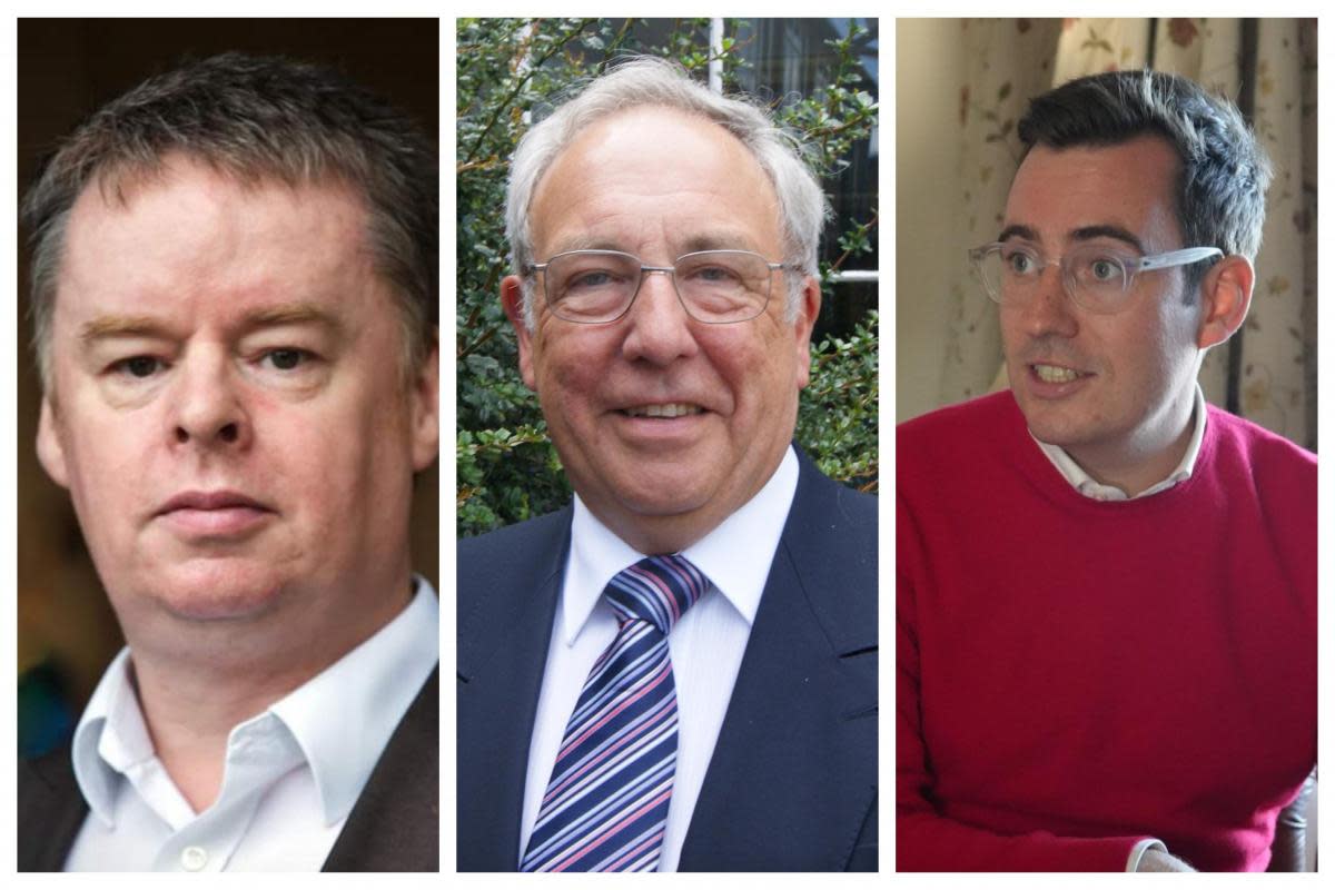 Cheshire Police and Crime Commissioner candidates, from left, Paul Duffy (Lib Dem), John Dwyer (Con) and Dan Price (Lab) <i>(Image: Images supplied)</i>