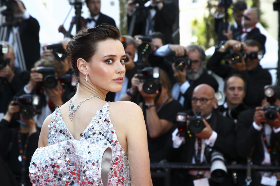 Katherine Langford poses for photographers upon arrival at the opening ceremony and the premiere of the film 'Final Cut' at the 75th international film festival, Cannes, southern France, Tuesday, May 17, 2021. (Photo by Joel C Ryan/Invision/AP)