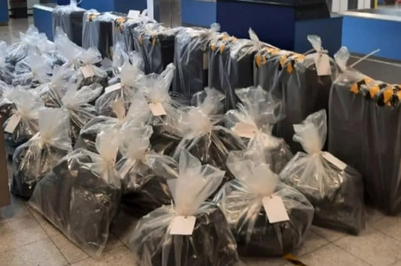 Border force officers found 278 packaged of cannabis in eight separate bags at Manchester Airport