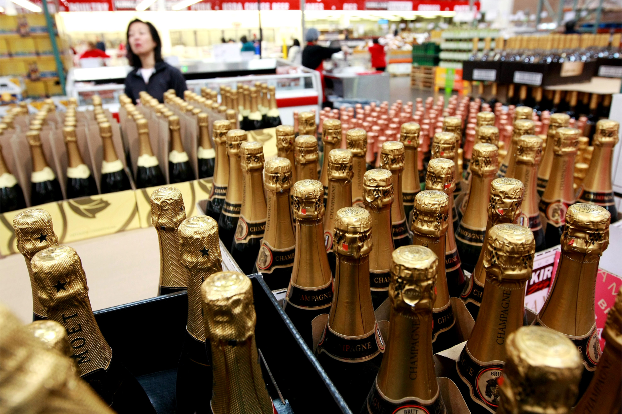 Many bottles of Moët Champagne at Costco.