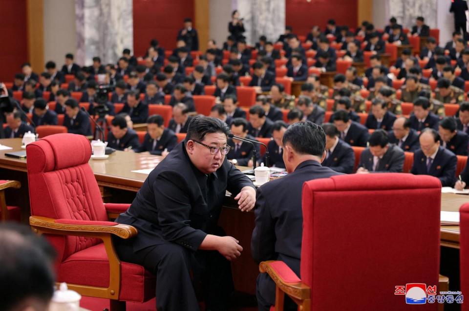 PHOTO: North Korean leader Kim Jong Un attends the 19th expanded political bureau meeting of the 8th Central Committee of the Workers' Party of Korea, which was held from January 23 to 24, 2024, in Pyongyang, North Korea.  (Korean Central News Agency via Reuters)