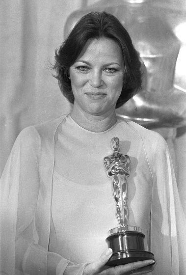In this March 29, 1976 file photo, Louise Fletcher holds the Oscar she won for &quot;One Flew Over the Cuckoo's Nest.&quot;
