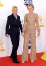 It was the parade of pantsuits when Ellen DeGeneres and wife Portia de Rossi hit the arrivals line. While Ellen’s royal blue ensemble seemed straight out of her regular rotation, Portia looked disappointingly drab in her nude embroidered bell-bottom jumpsuit.