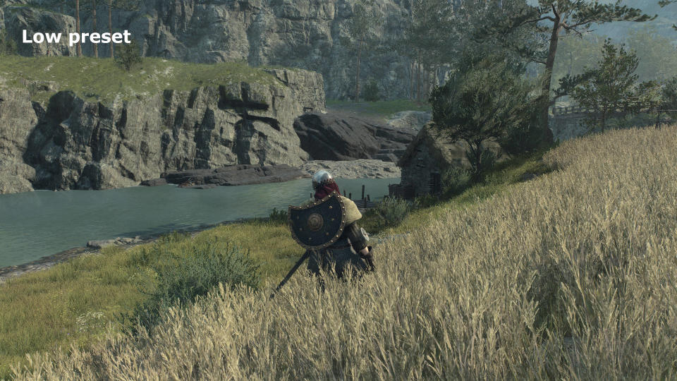 Screenshots from Dragon's Dogma 2 highlighting the visual changes that the game's graphics settings have