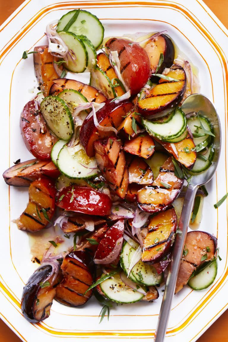 Gingery Grilled Stone Fruit and Cucumber Salad