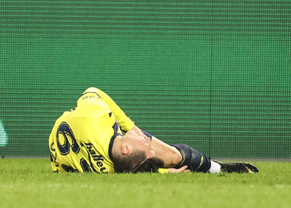 ISTANBUL, TURKEY - MARCH 4: Mesut Ozil (67) of Fenerbahce injured during the Turkish Super Lig week 28 match between Fenerbahce and Fraport TAV Antalyaspor at Ulker Stadium in Istanbul, Turkey on March 4, 2021. (Photo by Emrah Yorulmaz/Anadolu Agency via Getty Images)