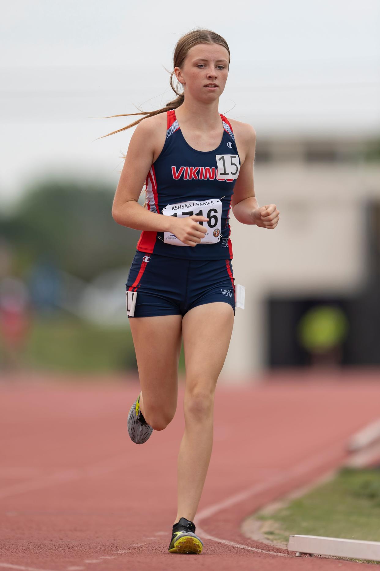 Seaman Taylie Heston competes in the 800 meter run Saturday May. 27, 2023, during state track at Cessna Stadium in Wichita, Kan.