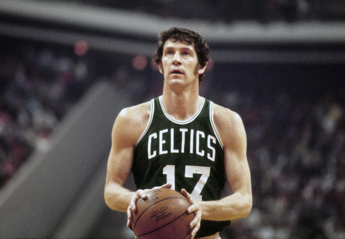 Boston Celtics players' retired number banners hang from rafters at News  Photo - Getty Images