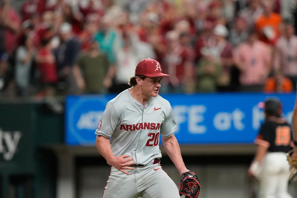 Feb 24, 2024; Arlington, TX, USA; Oklahoma plays Arkansas during the Kubota College Baseball Series - Weekend 2 at Globe Life Field. Mandatory Credit: Jim Cowsert-USA TODAY Sports