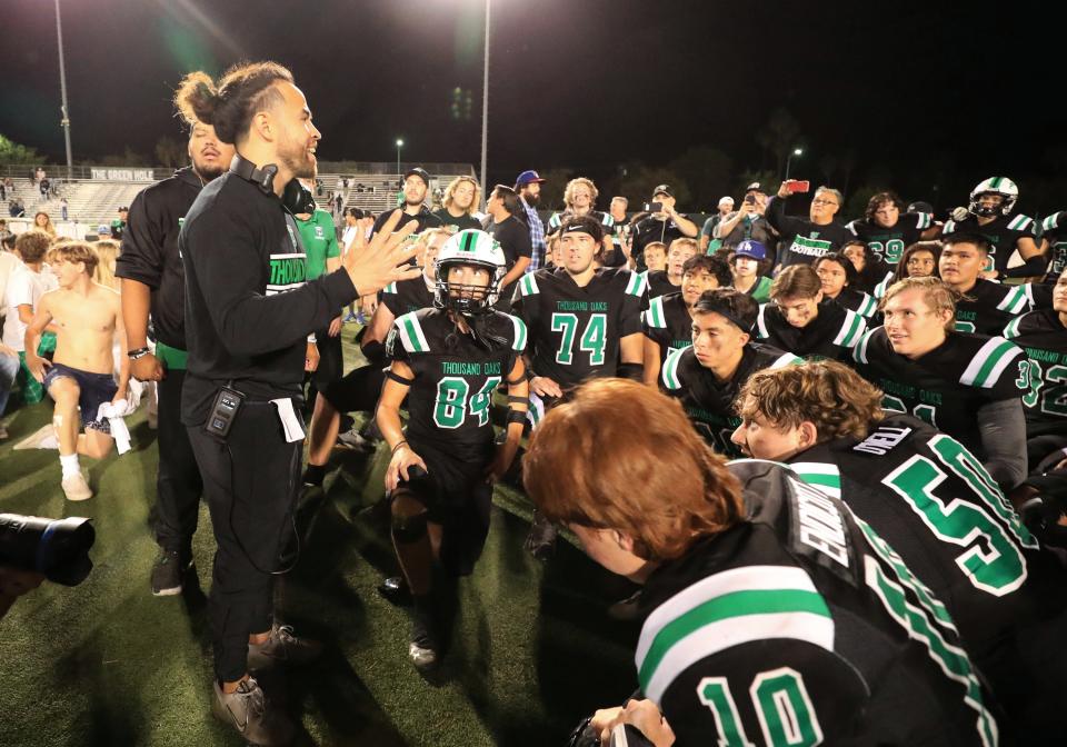 Head coach Evan Yabu helped lead the Thousand Oaks High football team to an undefeated regular season. The Lancers' reward? A first-round playoff game on the road.