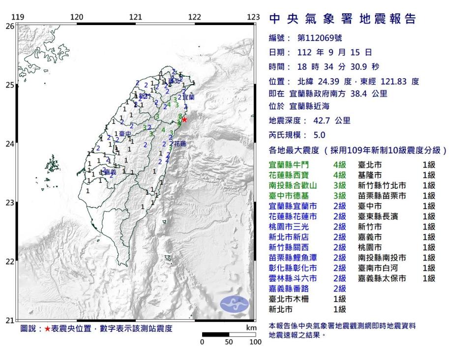 5秒內連2震。（圖／中央氣象局）