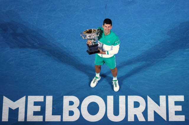 Novak Djokovic after winning the Australian Open in 2021