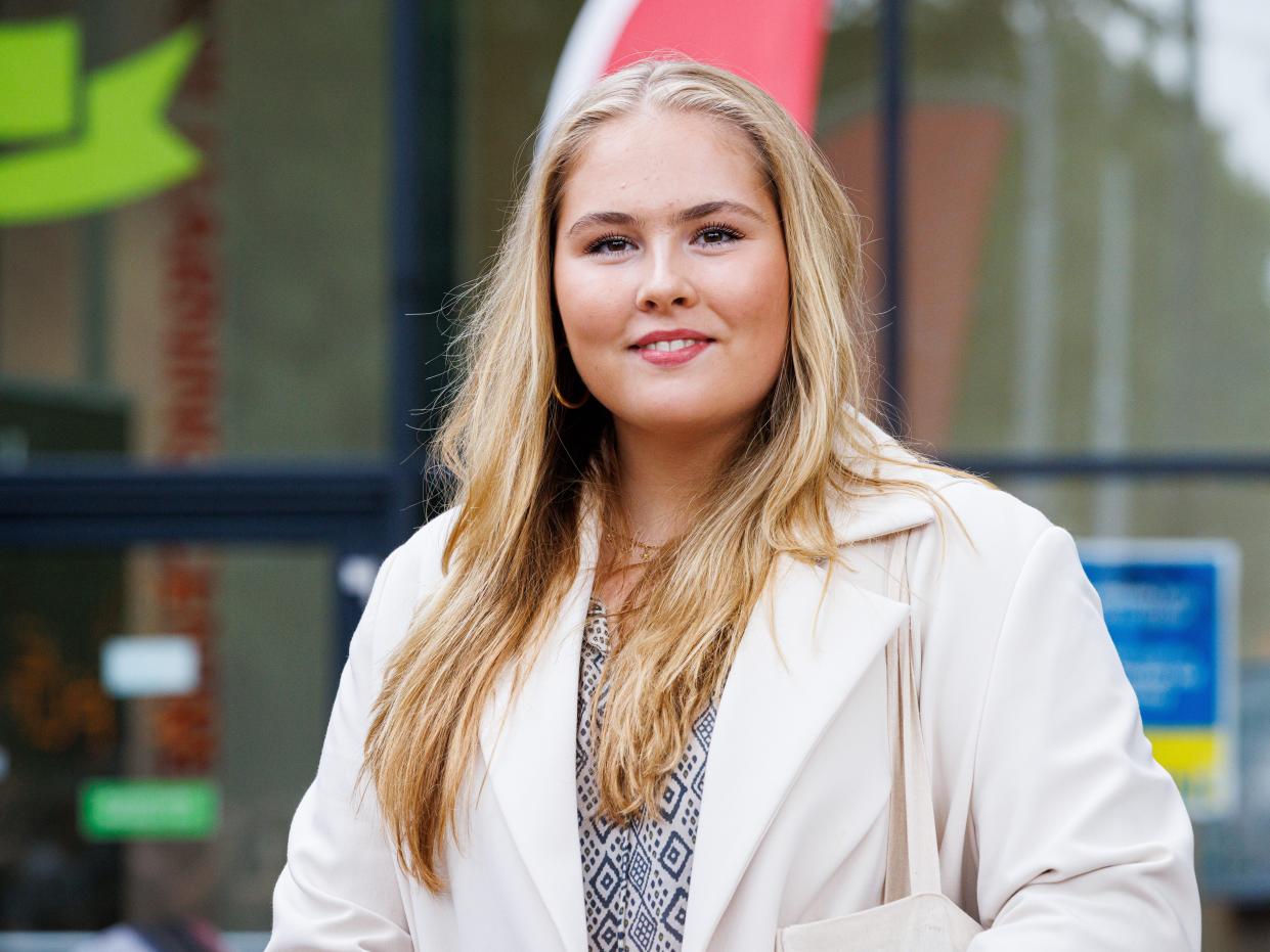 Princess Amalia of The Netherlands starts her study at the University of Amsterdam with a photo opportunity for the media on September 5, 2022 in Amsterdam, Netherlands.