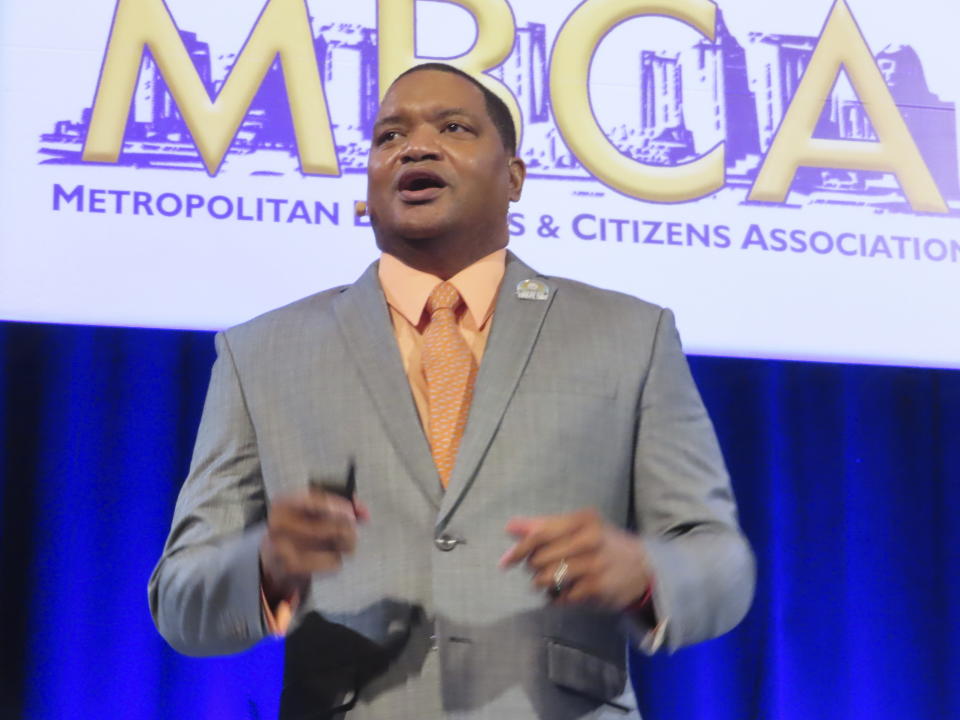 Atlantic City Mayor Marty Small speaks at an event in Atlantic City, N.J., on Feb. 2, 2024. On April 15, 2024, Small and his wife were charged with abusing their teenage daughter, a situation their lawyer described as a private family matter. (AP Photo/Wayne Parry)