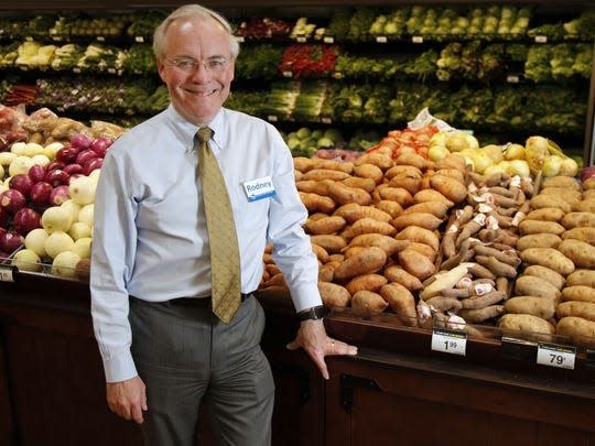 Kroger CEO Rodney McMullen poses for a portrait in 2016 in the produce section of the Oakley Kroger Marketplace in Cincinnati. (The Enquirer / Kareem Elgazzar)