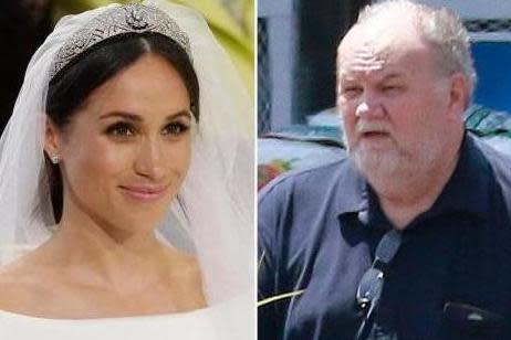 Meghan Markle on her wedding day (Left) and father Thomas (Getty)