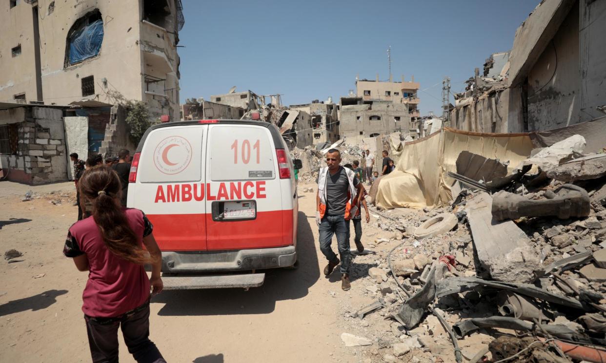 <span>An ambulance in Gaza. One of the witnesses in the high court submission said every part of the healthcare system in the territory had been destroyed.</span><span>Photograph: Anadolu/Getty Images</span>