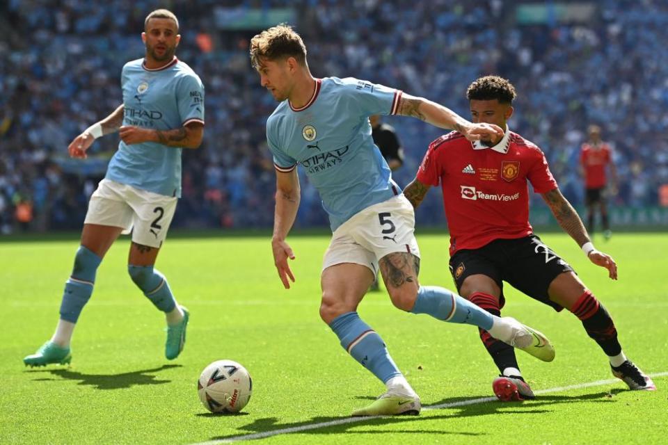 John Stones controls the ball during the FA Cup final